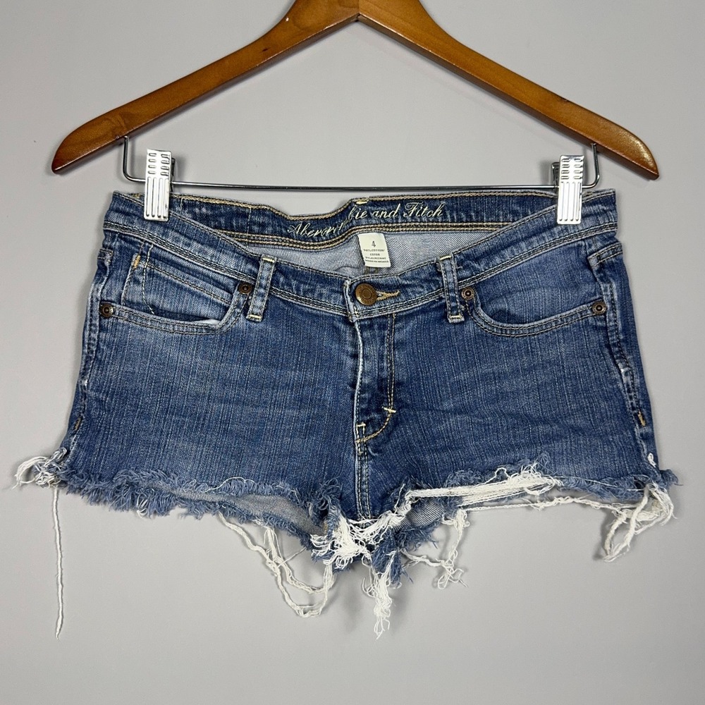 Abercrombie and Fitch Cut Off Low Rise Micro Mini Shorts Womens Size 4 Blue‎ Y2k